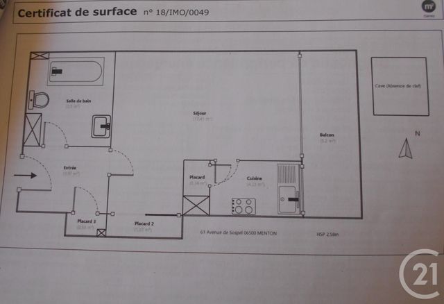 Afficher la photo en grand Appartement F1 à vendre - 1 pièce - 29.73 m2 - MENTON - 06 - PROVENCE-ALPES-COTE-D-AZUR - Century 21 Agence Molière